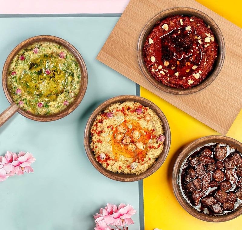 Crocon Small Wood Bowl Wooden Bowls With Spoon Set of 4 Rice Soup Dip Salad Salt  Condiments Handmade Wooden Kitchen Mini Serving Cups Bowls Tableware Side Dish Set 45 Inch Bowl - Image 2