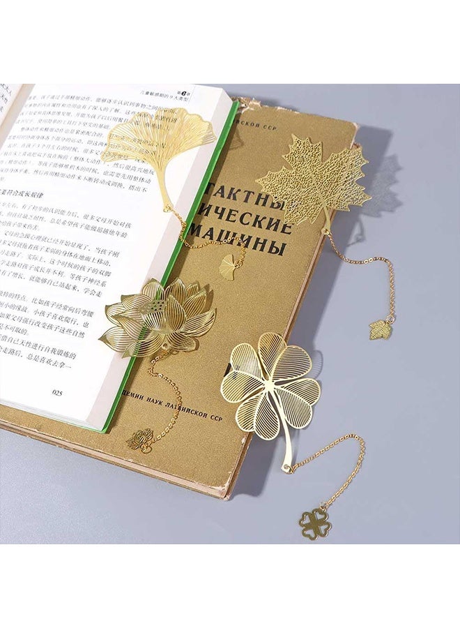 كوانتوم مجموعة من 4 فواصل كتب معدنية على شكل زهور مع سلسلة، هدية فواصل كتب ذهبية مجوفة، إكسسوارات فواصل كتب للكبار لمحبي الكتب والكتاب والقراء والأطفال والمراهقين والرجال والنساء والبالغين - Image 5