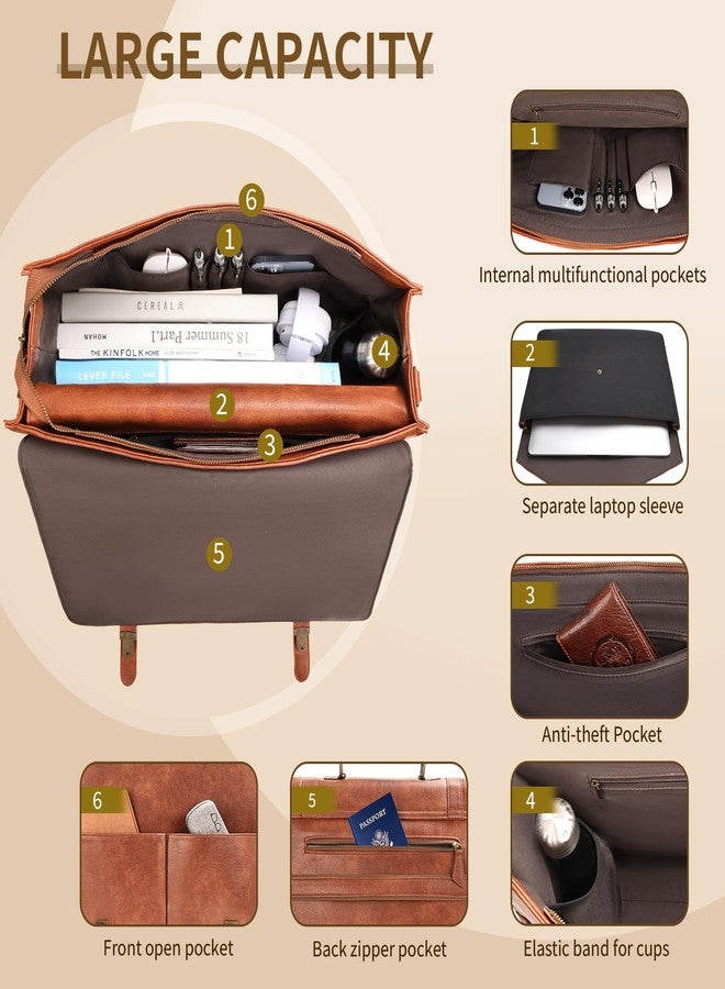 ESTARER Men's Messenger Bag for 15.6 Inch Laptop, Water-resistant Vintage Pu Leather Briefcase with Laptop Sleeve, Large Satchel Bag Computer Shoulder Bag for Work/Travel/College (2Pcs, Brown) - Image 5