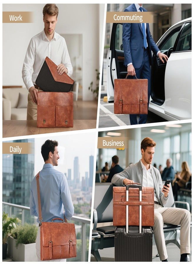 ESTARER Men's Messenger Bag for 15.6 Inch Laptop, Water-resistant Vintage Pu Leather Briefcase with Laptop Sleeve, Large Satchel Bag Computer Shoulder Bag for Work/Travel/College (2Pcs, Brown) - Image 2