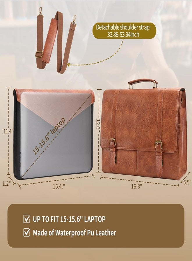 ESTARER Men's Messenger Bag for 15.6 Inch Laptop, Water-resistant Vintage Pu Leather Briefcase with Laptop Sleeve, Large Satchel Bag Computer Shoulder Bag for Work/Travel/College (2Pcs, Brown) - Image 4