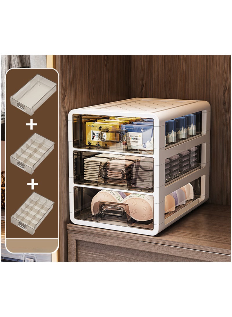 Vparty Underwear Organizer Drawer, 3 Tiers Underwear Storage Drawer, Stackable Closet Organizers and Storage Box for Bras, Socks, Scarves, Ties, Belt (3 Tier- 1 grid+10 grids+15 grids)  - Image 1