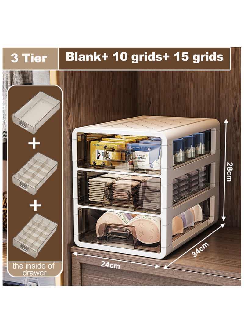 Vparty Underwear Organizer Drawer, 3 Tiers Underwear Storage Drawer, Stackable Closet Organizers and Storage Box for Bras, Socks, Scarves, Ties, Belt (3 Tier- 1 grid+10 grids+15 grids)  - Image 2