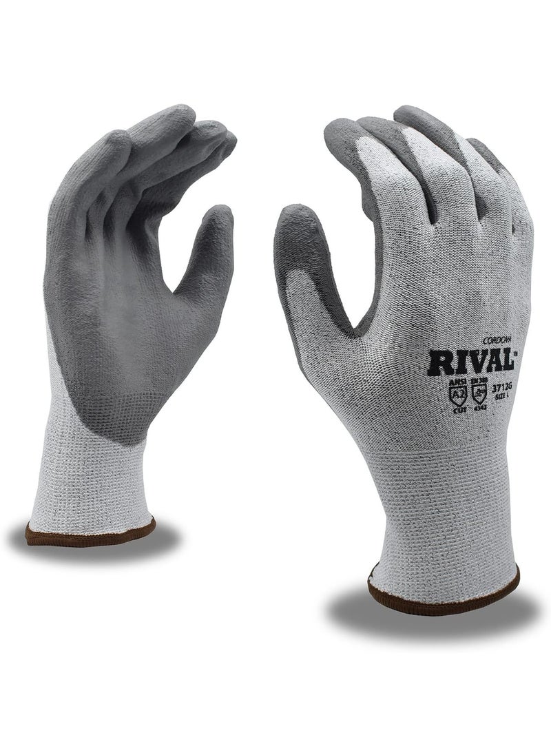 Cordova Cordova 3712GL Rival Light Gray 13Gauge HPPE Shell Gloves Gray Polyurethane Palm Coating ANSI Cut Level A2 Large  - Image 1