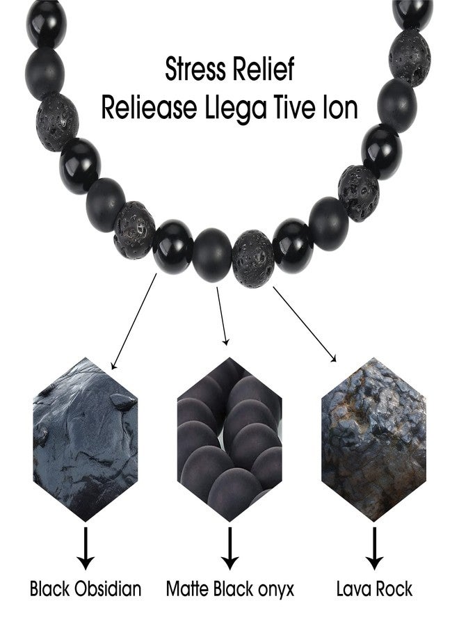CARITATE Black Beaded Bracelets for Men Boys - 6mm Obsidian Onyx Lava Beads Mens Bracelet Set Mens Jewelry - Cool Anniversary Valentines Fathers Birthday Gifts for Him Boyfriend Husband Man Son Dad - Image 3