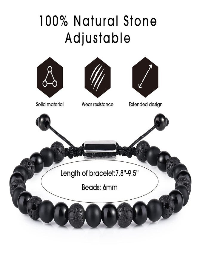 CARITATE Black Beaded Bracelets for Men Boys - 6mm Obsidian Onyx Lava Beads Mens Bracelet Set Mens Jewelry - Cool Anniversary Valentines Fathers Birthday Gifts for Him Boyfriend Husband Man Son Dad - Image 4