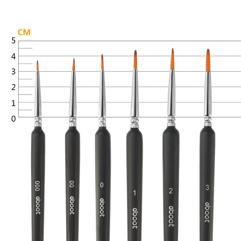 eBoot 6 Pieces Detail Paint Brush Set Miniature Brushes for Watercolor and Acrylic Painting (Black) - Image 2