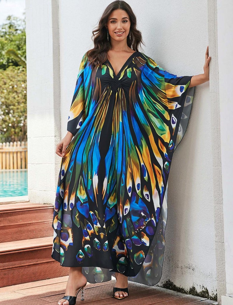 KECVOT Kaftan Dresses for Women Plus Size Batwing Sleeve Caftans Long Bathing Suit Cover Up Maxi Beach Dress Loungewear - Image 3