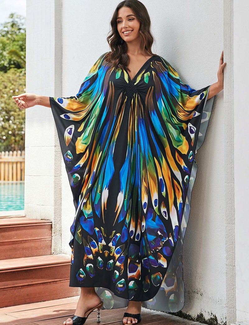 KECVOT Kaftan Dresses for Women Plus Size Batwing Sleeve Caftans Long Bathing Suit Cover Up Maxi Beach Dress Loungewear - Image 2