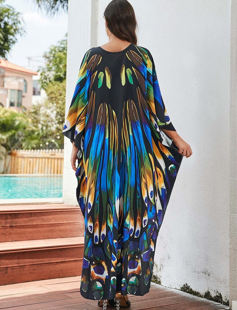 KECVOT Kaftan Dresses for Women Plus Size Batwing Sleeve Caftans Long Bathing Suit Cover Up Maxi Beach Dress Loungewear - Image 5