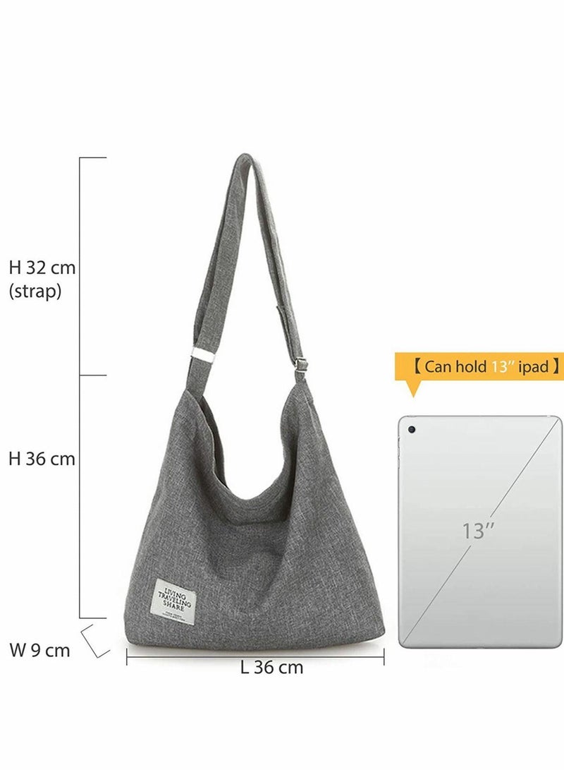 Women's Hobo Handbag Canvas Tote Bag Large Capacity Casual Shoulder Crossbody Bag Cotton Travel Daily Use 36x36x9cm - Image 4