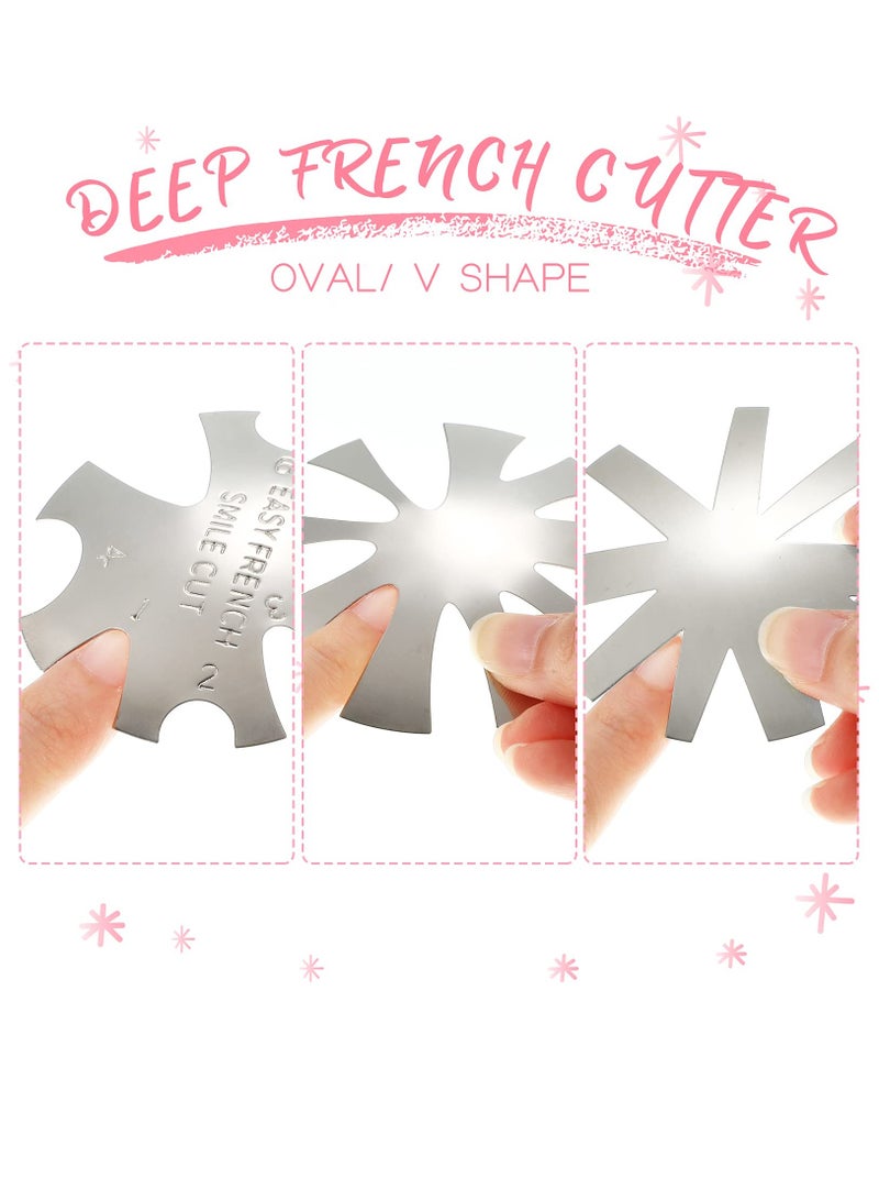 SYOSI 12 Pieces French Nail Trimmer, Stainless Steel French Tip Cutters, Smile Line Cutter Edge Manicure DIY Plate Module with 2 Handles French Tip Cutting Knife and 5 Spare Blade for Acrylic Nail - Image 4