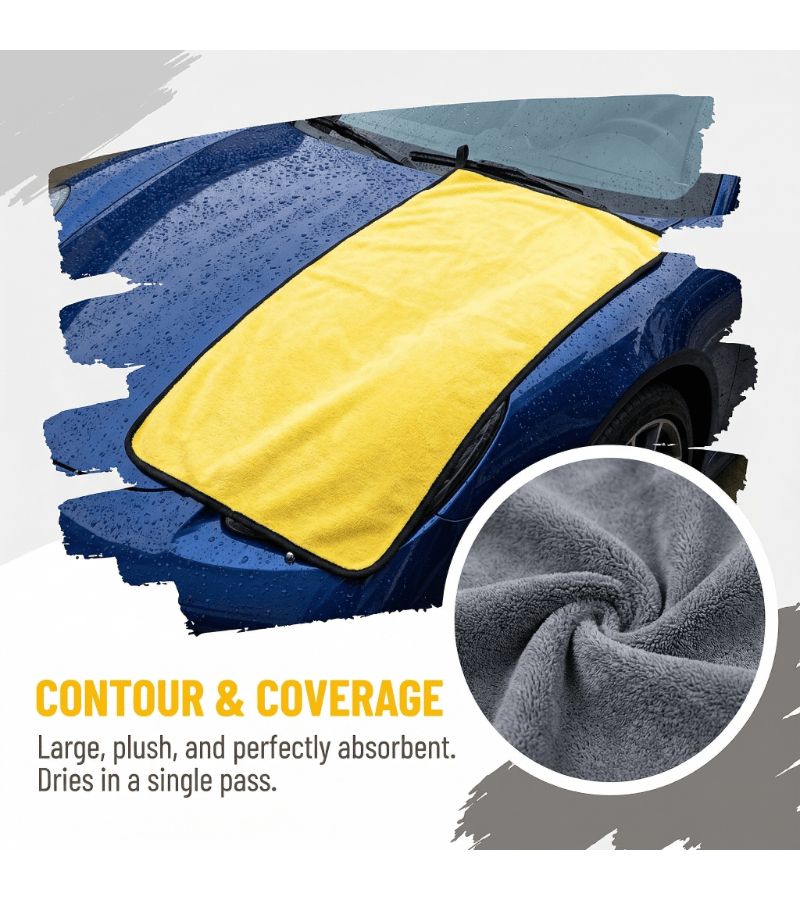Yellow 11.81x23.62 Inch High Absorbency Car Wash Drying Towel Soft Polyester Fiber Auto Cleaning Cloth - Image 3