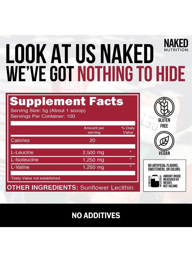 NAKED nutrition Naked BCAAs Amino Acids Powder, Only 1 Ingredient, Pure 2:1:1 Formula, Vegan Unflavored Branched Chain Amino Acids, Instantized All Natural BCAA Supplement - 500 Grams, 100 Servings - Image 3