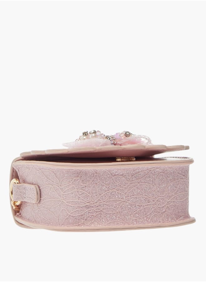 Little Missy - Girls Bow Accent Crossbody Bag with Chain Strap and Button Closure - Image 1