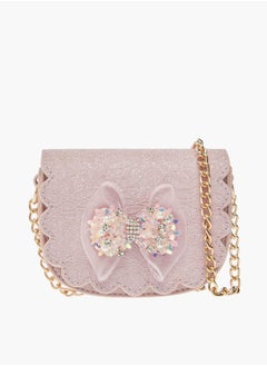 Girls Bow Accent Crossbody Bag with Chain Strap and Button Closure