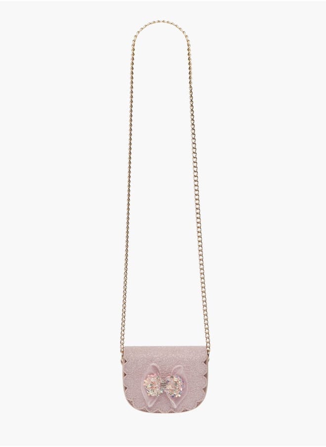 Little Missy - Girls Bow Accent Crossbody Bag with Chain Strap and Button Closure - Image 1