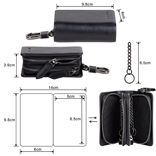 VISOUL Car Key Case Holder Double Zipper, Leather Car Smart Key Fob Case with Keychain for Men and Women-Black - Image 4