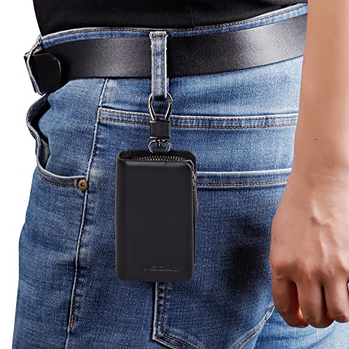 VISOUL Car Key Case Holder Double Zipper, Leather Car Smart Key Fob Case with Keychain for Men and Women-Black - Image 5