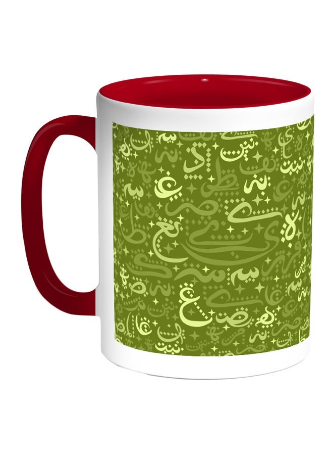 Arabic Letters Printed Coffee Mug Red/White/Green 11ounce