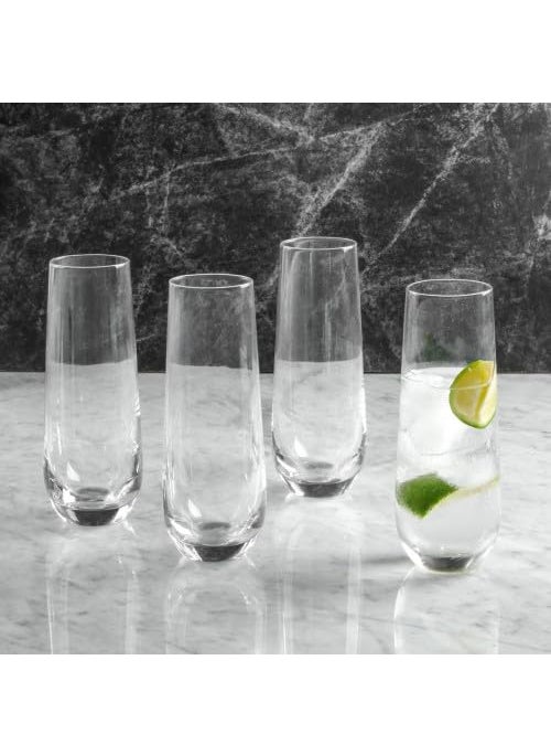 BLISS START BLISS START Barrel Hi Ball Glasses Set of 4 Pcs Tall Drinking Glasses for WaterJuiceColddrinkMojitoCocktailLeadFreePerfect for HomeRestaurants and PartiesWhite 245 ML  - Image 1
