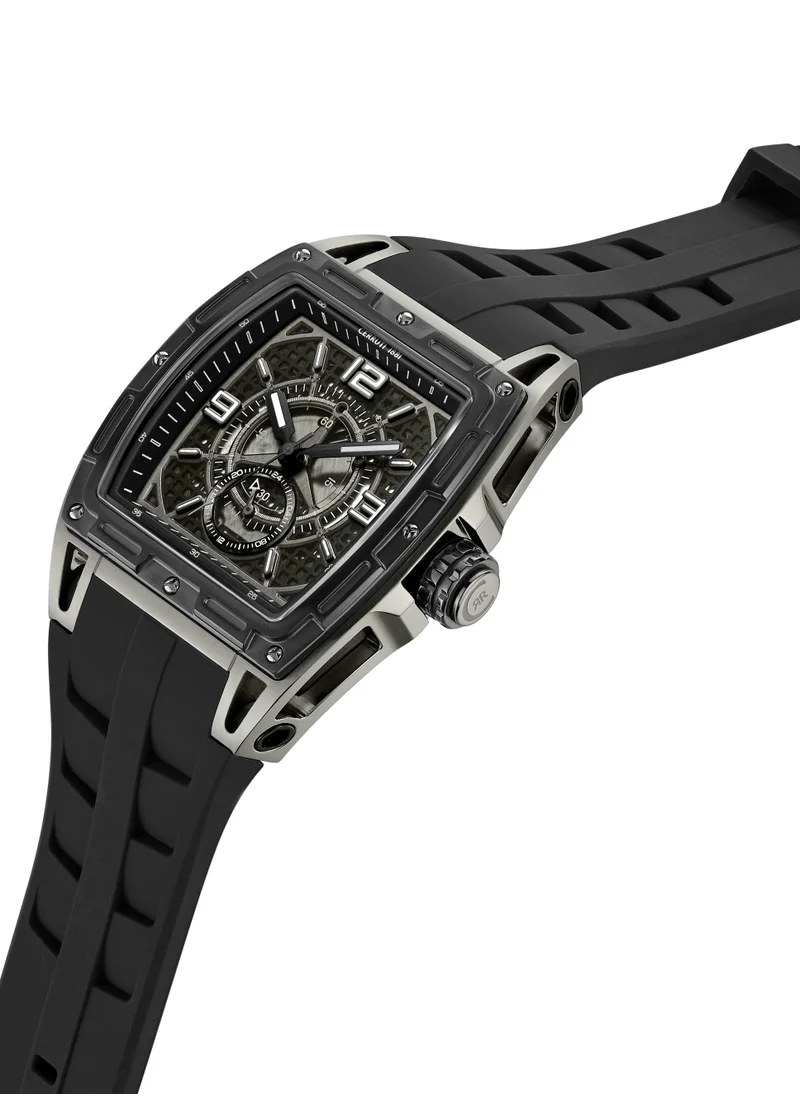 CERRUTI 1881 Cerruti 1881 Belluno Multifunction Watch for Men - Tonneau Case, Black Smoked Transparent Dial, Black Silicon Strap