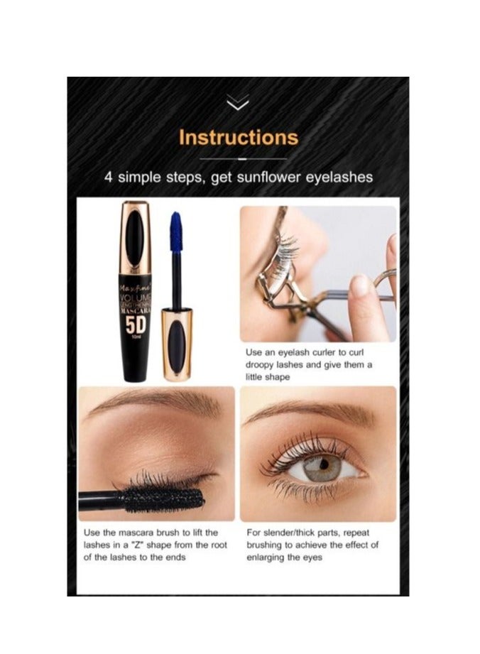 Maxfine 5D Volume Lash Lengthening Mascara Colored Tubing Mascara with Eyelash Brush Waterproof Mascara for Eyelashes Silk Fiber Liquid Lash Extensions Volume and Length Long Lasting Mascara Blue 04  - Image 5