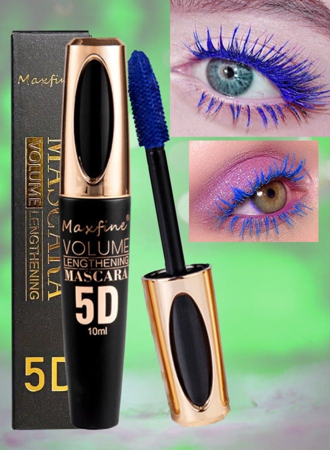 Maxfine 5D Volume Lash Lengthening Mascara Colored Tubing Mascara with Eyelash Brush Waterproof Mascara for Eyelashes Silk Fiber Liquid Lash Extensions Volume and Length Long Lasting Mascara Blue 04  - Image 1