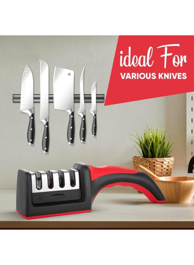 م اكس م مبراة سكاكين المطبخ - مبراة سكاكين 4 في 1 نظام شحذ احترافي من 4 مراحل للسكاكين الفولاذية باللونين الأسود والأحمر - Image 5