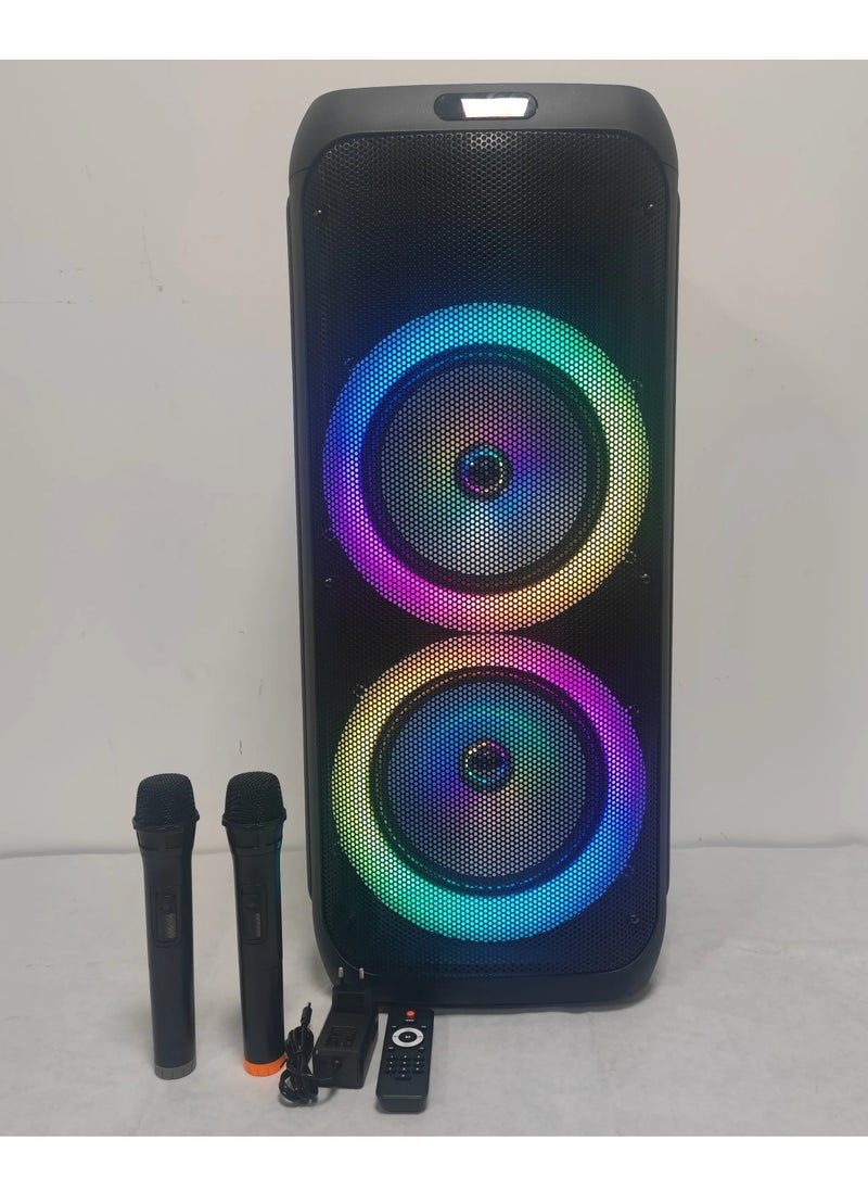Generic - 10 Inch Double Wireless Bass Speaker HIFI Karaoke DJ Party Speaker BT Colorful LED Light Portable External Microphone Box - Image 1