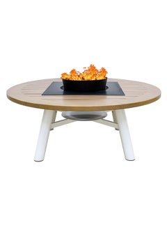 NABCO Light Round Wood-Burning Fire Pit Table for Patio – 135x135x52 cm, Outdoor Dining Table with Fire Pit Center, Sleek and Compact for Backyard or Garden, Natural Teak/Off White  - Image 1
