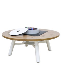 NABCO Light Round Wood-Burning Fire Pit Table for Patio – 135x135x52 cm, Outdoor Dining Table with Fire Pit Center, Sleek and Compact for Backyard or Garden, Natural Teak/Off White  - Image 4
