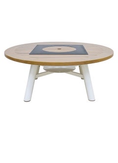 NABCO Light Round Wood-Burning Fire Pit Table for Patio – 135x135x52 cm, Outdoor Dining Table with Fire Pit Center, Sleek and Compact for Backyard or Garden, Natural Teak/Off White  - Image 2