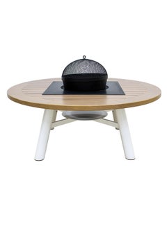 NABCO Light Round Wood-Burning Fire Pit Table for Patio – 135x135x52 cm, Outdoor Dining Table with Fire Pit Center, Sleek and Compact for Backyard or Garden, Natural Teak/Off White  - Image 3