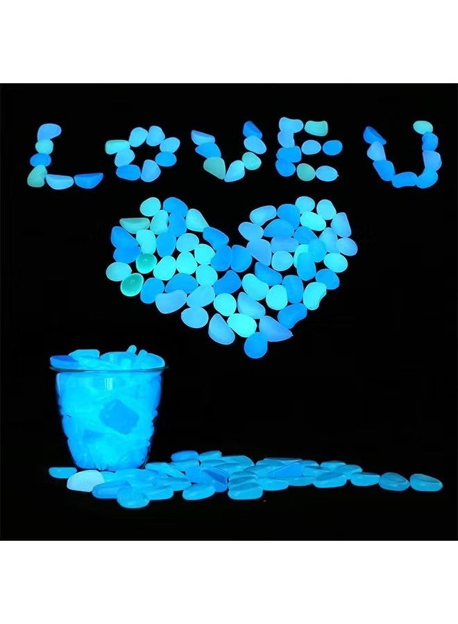 Glow in The Dark Garden Pebbles Stones Rocks for Yard and Walkways Decor, DIY Decorative Luminous Stones in Blue (400 PCS)(Deep Blue+Light Blue) - Image 1