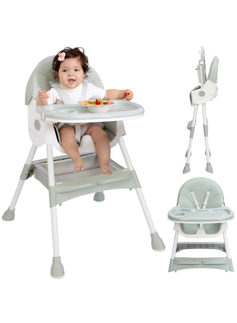 SYOSI High Chair for Babies and Toddlers, 3-in-1 High Chairs with Five Point Seat Belt and Double Large Tray, Adjustable Foldable Baby High Chair for Ages 6 Months and Up - Image 1