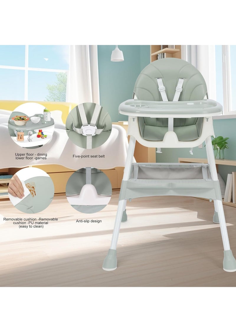 SYOSI High Chair for Babies and Toddlers, 3-in-1 High Chairs with Five Point Seat Belt and Double Large Tray, Adjustable Foldable Baby High Chair for Ages 6 Months and Up - Image 3