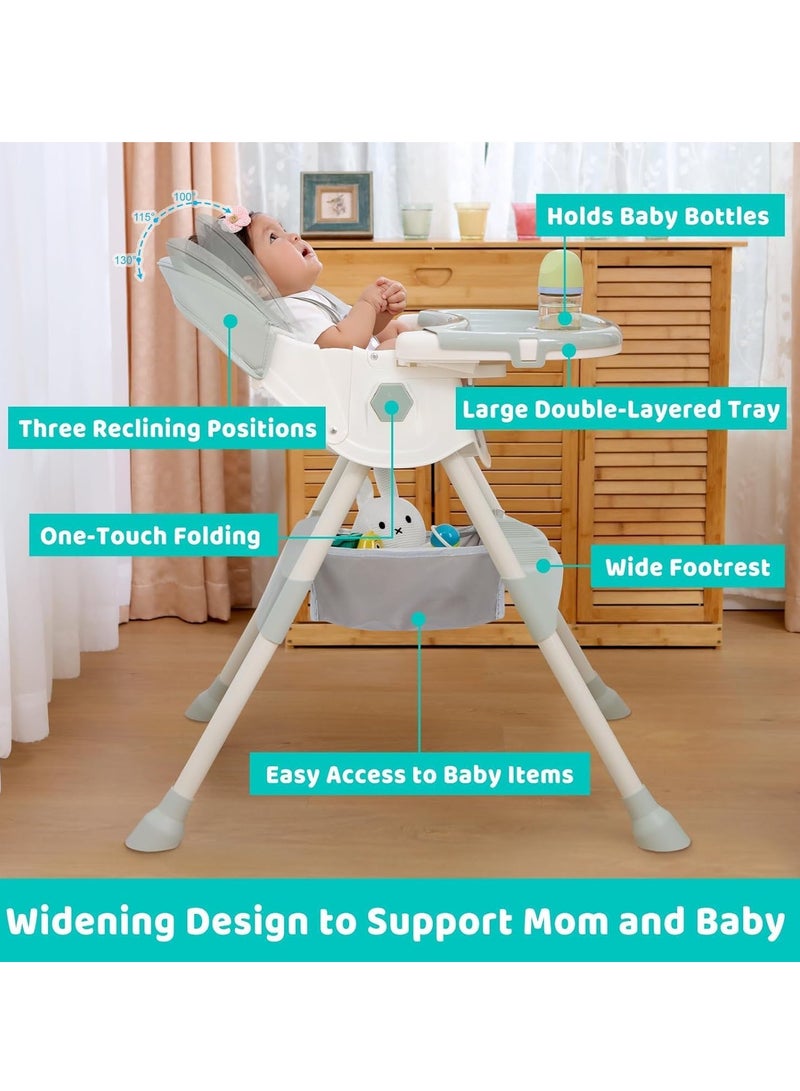 SYOSI High Chair for Babies and Toddlers, 3-in-1 High Chairs with Five Point Seat Belt and Double Large Tray, Adjustable Foldable Baby High Chair for Ages 6 Months and Up - Image 2