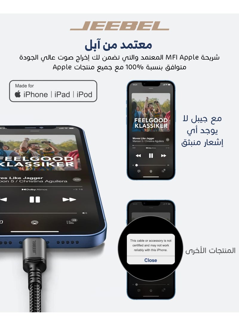 Jeebel Type-C to AUX Cable – Pure Hi-Fi sound with a premium metal design, 1m length, compatible with iPhone 15/16/17, iPad, and Android devices. - Image 3