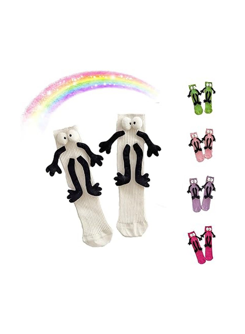 Fuzzy Socks with Grips, Couple Holding Hands Socks, 3D Doll Couple Sock, Unisex Holding Hands Sock, Magnetic Socks, Mid-Tube Socks, Matching Couple Socks, Funny Gift, Hand In Hand Socks (Black, 30CM) - Image 1
