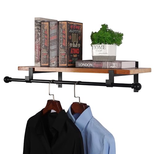 AddGrace Closet Rod Bracket Heavy Duty Shelf Brackets 13 Inch Black Wall Mounted Closet Rod Support with Pole Holder Industrial Iron Shelving Supports with Hook (2 Pack) - Image 5