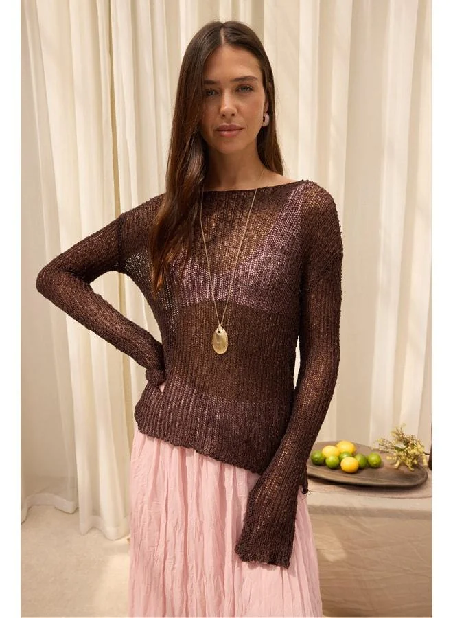 Meya Thin Oversized Coffee Basic Top.