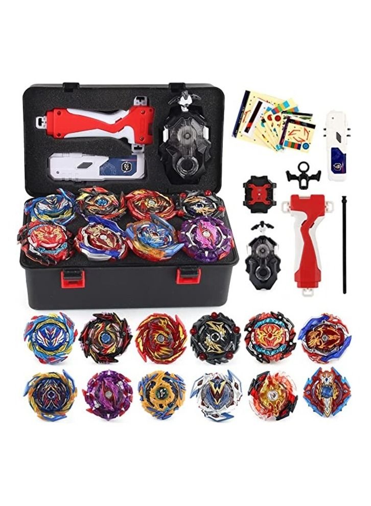 kids 12 Piece set Battle Tops Case Toy 4d Fusion Metal Master Rotating Gyro Toy Set With Launcher, Storage Box And Other Accessories  - Image 1