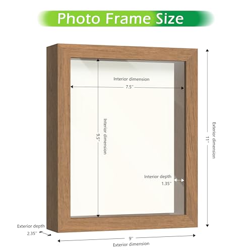 FrameWorks 8” x 10” Golden Oak Wooden Shadow Box Frame – Display Case with Soft Felt Back, Memory Box with Tempered Glass, Display Box with Elegant White Ball Push Pins, Wooden Flower Box - Image 2