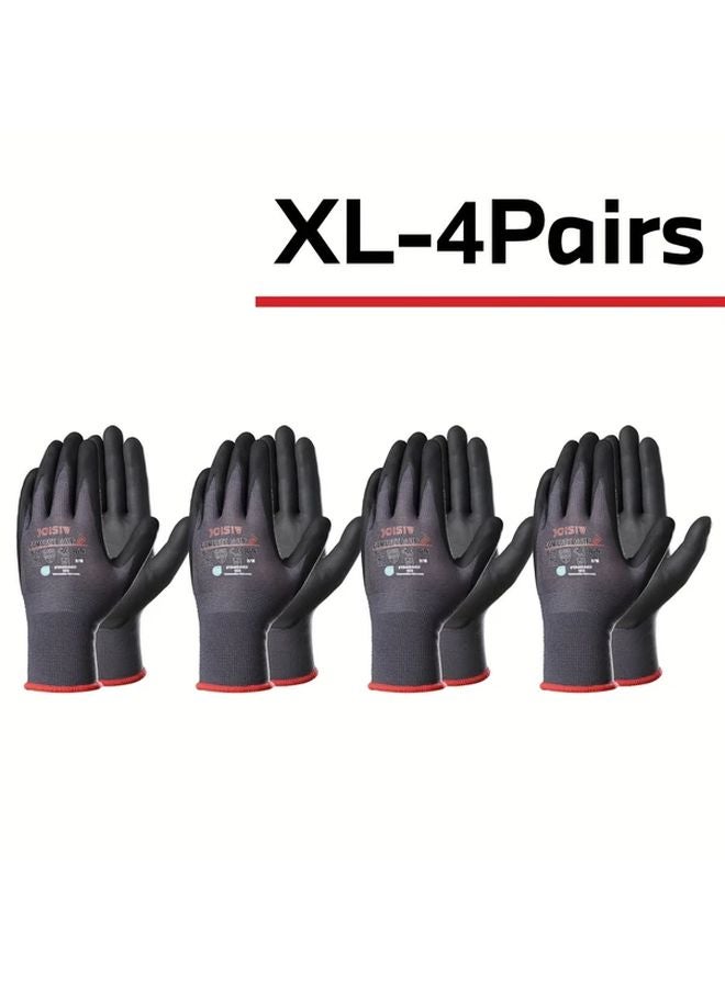 XL 4 Pairs Nitrile Coated Work Gloves Touchscreen Compatible Breathable Scratch Resistant - Image 1
