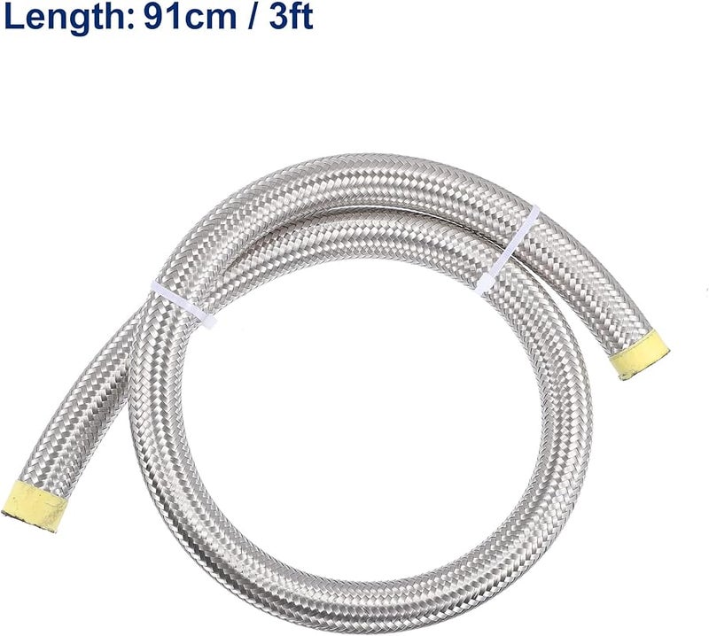 AN12 3 قدم خرطوم وقود فولاذي مقوى عالمي خط غاز زيت CPE فضي - Image 3