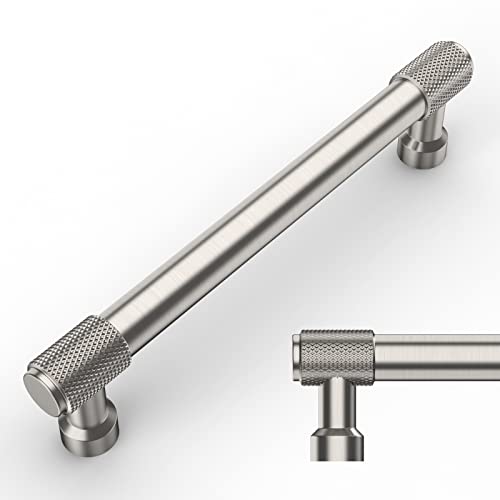 Amerdeco 10 Pack Brushed Satin Nickel Knurled Cabinet Pulls 5 Inch(128mm) Hole Center Kitchen Cabinet Handles Drawer Pulls Cabinet Hardware ZH0034 - Image 1
