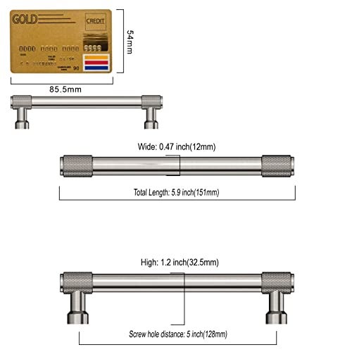 Amerdeco 10 Pack Brushed Satin Nickel Knurled Cabinet Pulls 5 Inch(128mm) Hole Center Kitchen Cabinet Handles Drawer Pulls Cabinet Hardware ZH0034 - Image 5