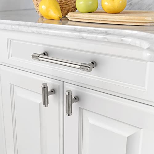 Amerdeco 10 Pack Brushed Satin Nickel Knurled Cabinet Pulls 5 Inch(128mm) Hole Center Kitchen Cabinet Handles Drawer Pulls Cabinet Hardware ZH0034 - Image 3