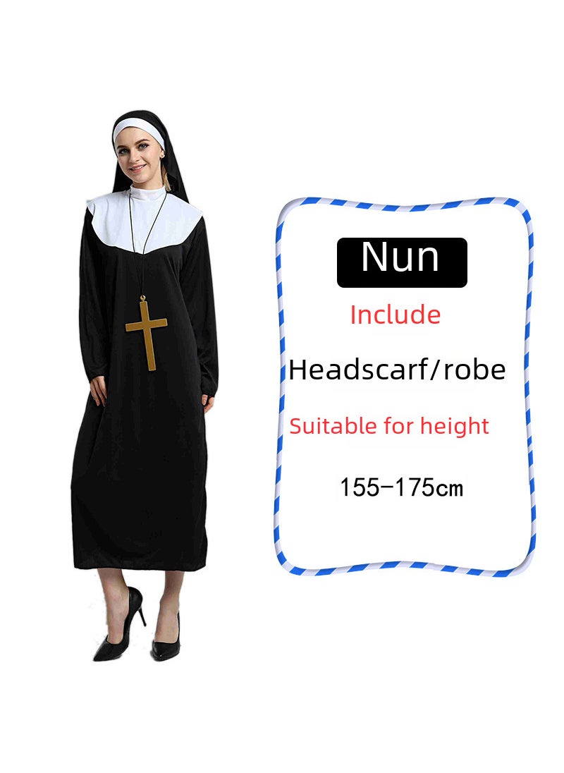 Generic - Nun Costume Cosplay Womens Long Robe for Parties Ginger Cross - Image 1